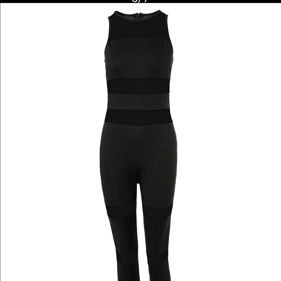 CBR black stretch jumpsuit size S-M NWT Back Zip Closure Mesh Details Curve - Picture 16 of 16